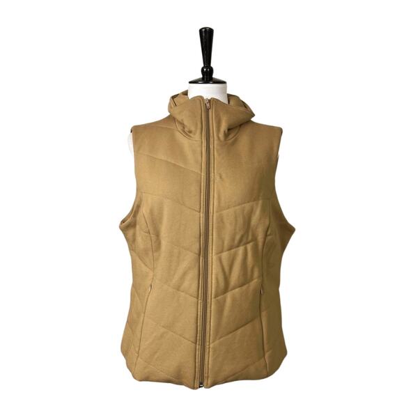 Coldwater Creek Quilted Vest Zip Front Pockets High Collar Tan Women's Size PXL - Picture 1 of 12